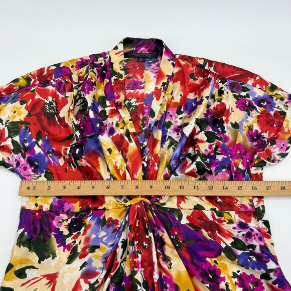 ANNE KLEIN Women Silk Gathered Front Blouse Size 8P Watercolor V-Neck Suit Layer - Picture 8 of 9